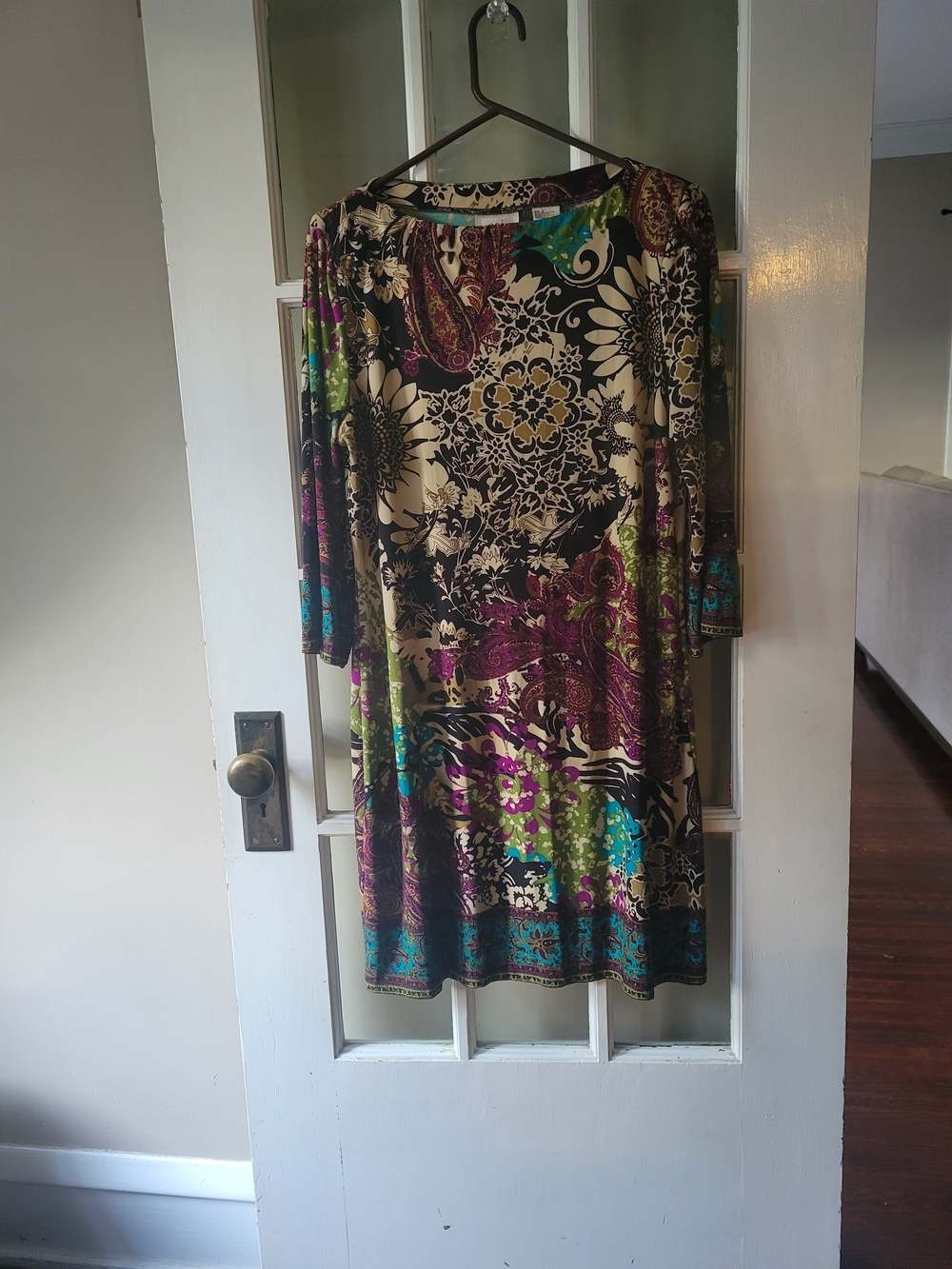 ECI New York Paisley Floral Multicolor Print Pullover Dress Stretch Women's L